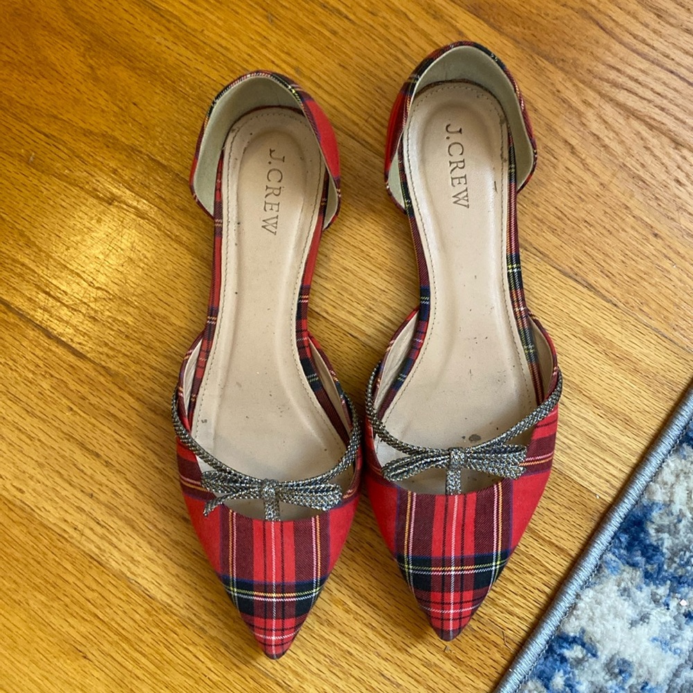 JCrew Sloan Tartan D’orsay Mini Bow Flats